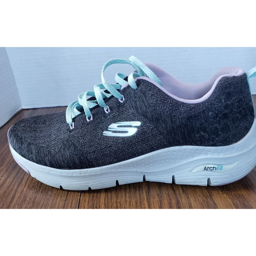 Skechers Comfy Wave Woman's Arch Fit Size 11 Black Lavender Shoes - Picture 5 of 15